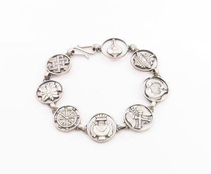 925 Sterling Silver Vintage Bracelet Classic Symbol Of Good Fortune Link BT12045
