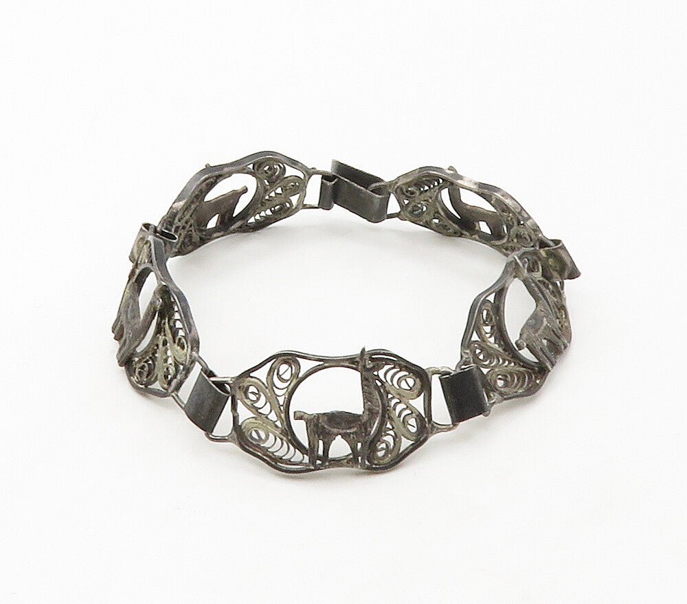 925 Sterling Silver  Vintage Antique Alpaca Filigree Chain Bracelet  BT6553