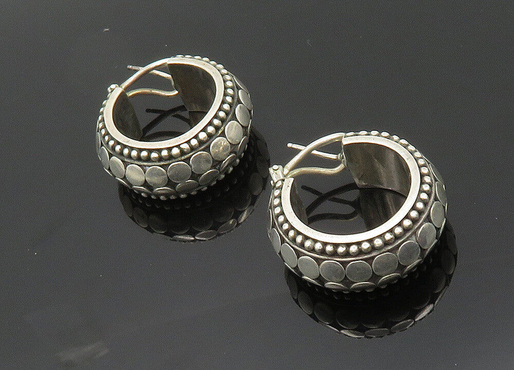 JOHN HARDY 925 Silver  Vintage Circle Pattern Heavy Hoop Earrings  EG10061