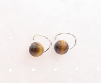 925 Sterling Silver Vintage Earrings Designer Bead Shape Tiger's Eye  EG13051