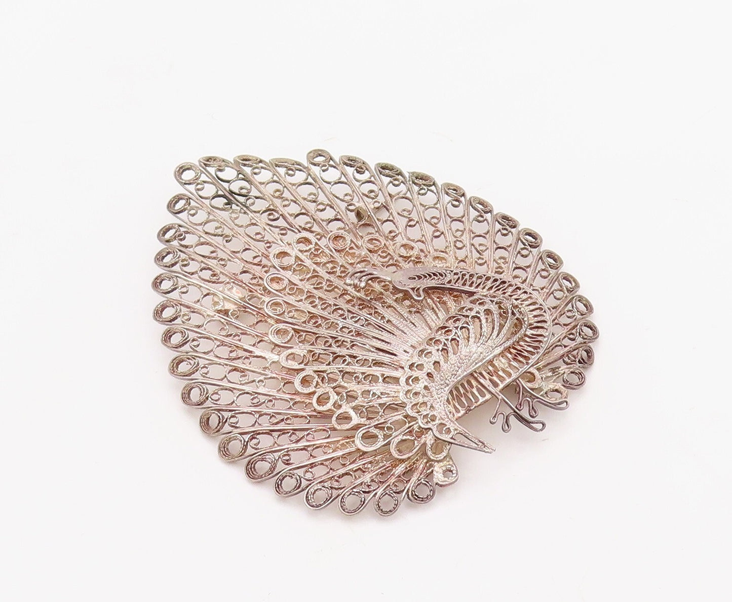 925 Sterling Silver Vintage Brooch Pin Designer Filigree Work Peacock  BP11235