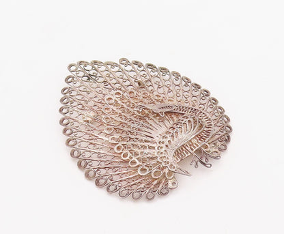 925 Sterling Silver Vintage Brooch Pin Designer Filigree Work Peacock  BP11235
