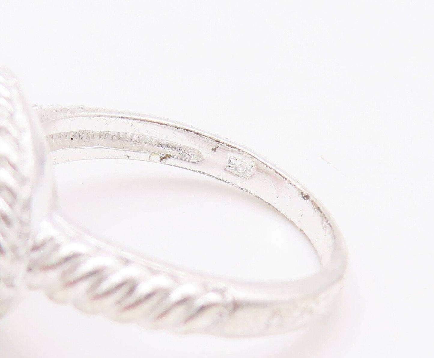 925 Sterling Silver Vintage Ring Twisted Rope Carved Oval Moonstone Sz 7 RG28561
