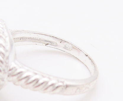 925 Sterling Silver Vintage Ring Twisted Rope Carved Oval Moonstone Sz 7 RG28561