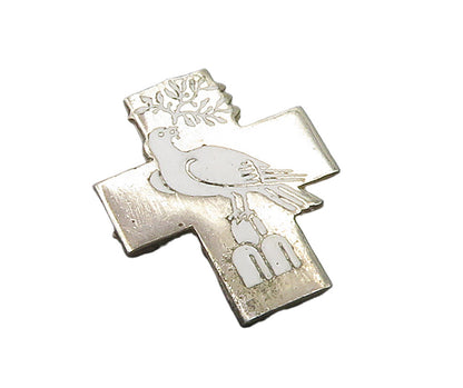 925 Sterling Silver  Vintage Enamel Dove Religious Cross Brooch Pin  BP6476