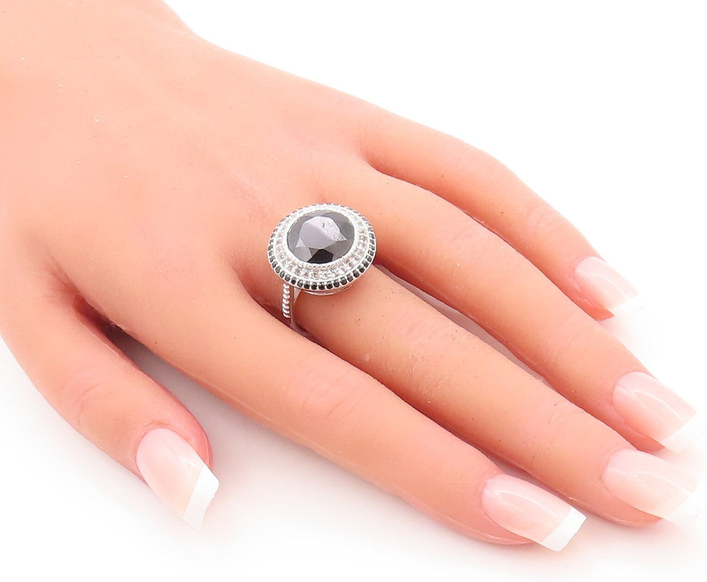 925 Sterling Silver Vintage Ring Round Spinel Halo Topaz Inlay  Sz 7  RG29644
