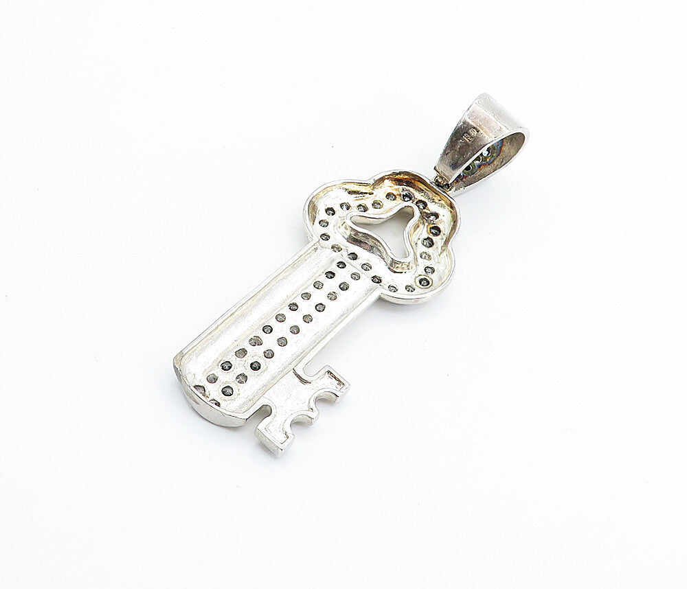 925 Sterling Silver  Vintage Cubic Zirconia Large Key Motif Pendant  PT5647