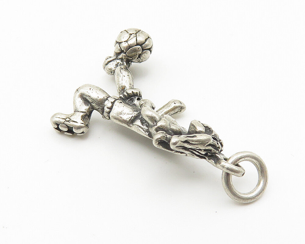 925 Sterling Silver  Vintage Girl Playing Soccer Sports Motif Pendant  PT8421