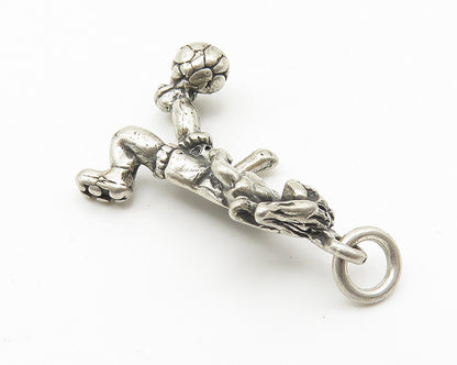 925 Sterling Silver  Vintage Girl Playing Soccer Sports Motif Pendant  PT8421