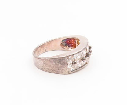 925 Sterling Silver Vintage Ring Square Cut CZ Double Row Band  Sz 8  RG35147