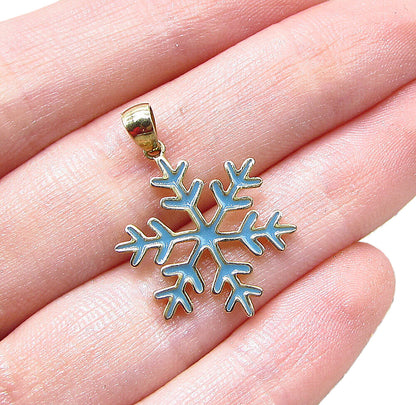 Gold Over 925 Sterling Silver Blue Enamel Snowflake Drop Pendant PT1480