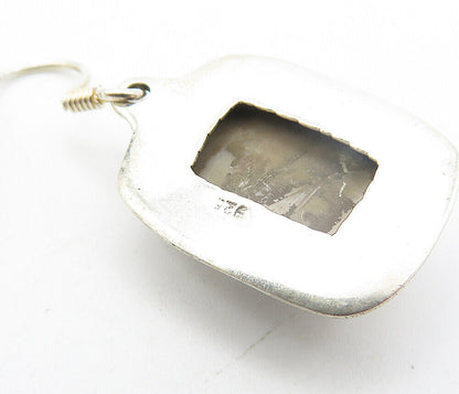 925 Sterling Silver  Vintage Cabochon Cut Agate Square Dangle Earrings  EG3563