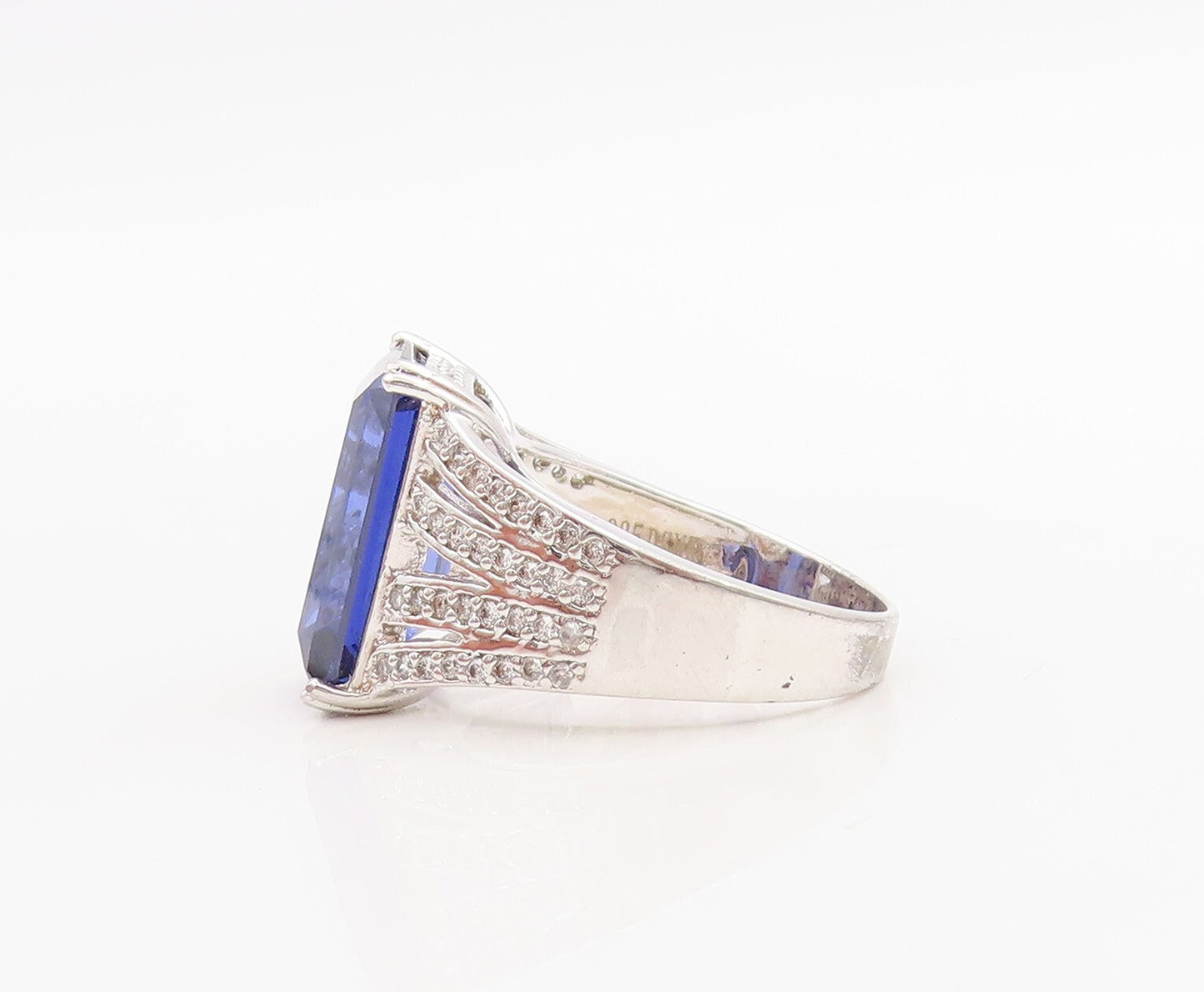 925 Sterling Silver Vintage Ring Rectangle Sapphire Cutout CZ Band Sz 7  RG30556