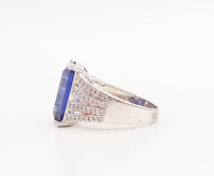 925 Sterling Silver Vintage Ring Rectangle Sapphire Cutout CZ Band Sz 7  RG30556