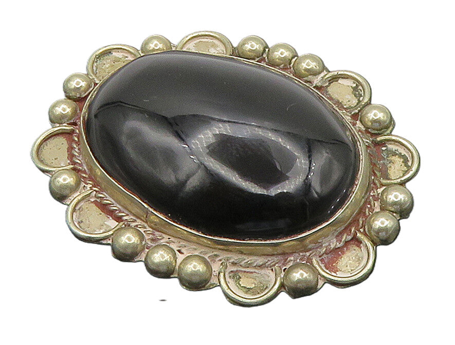 MEXICO 925 Sterling Silver  Vintage Cabochon Cut Black Onyx Brooch Pin  BP6173