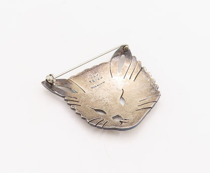 925 Sterling Silver Vintage Brooch Pin MEXICO Cutout Large Cat Face  BP11212