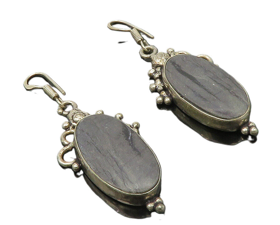 925 Sterling Silver  Vintage Grey Jasper Bubble Detail Dangle Earrings  EG7002