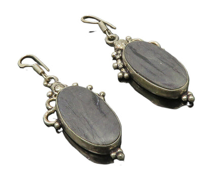 925 Sterling Silver  Vintage Grey Jasper Bubble Detail Dangle Earrings  EG7002