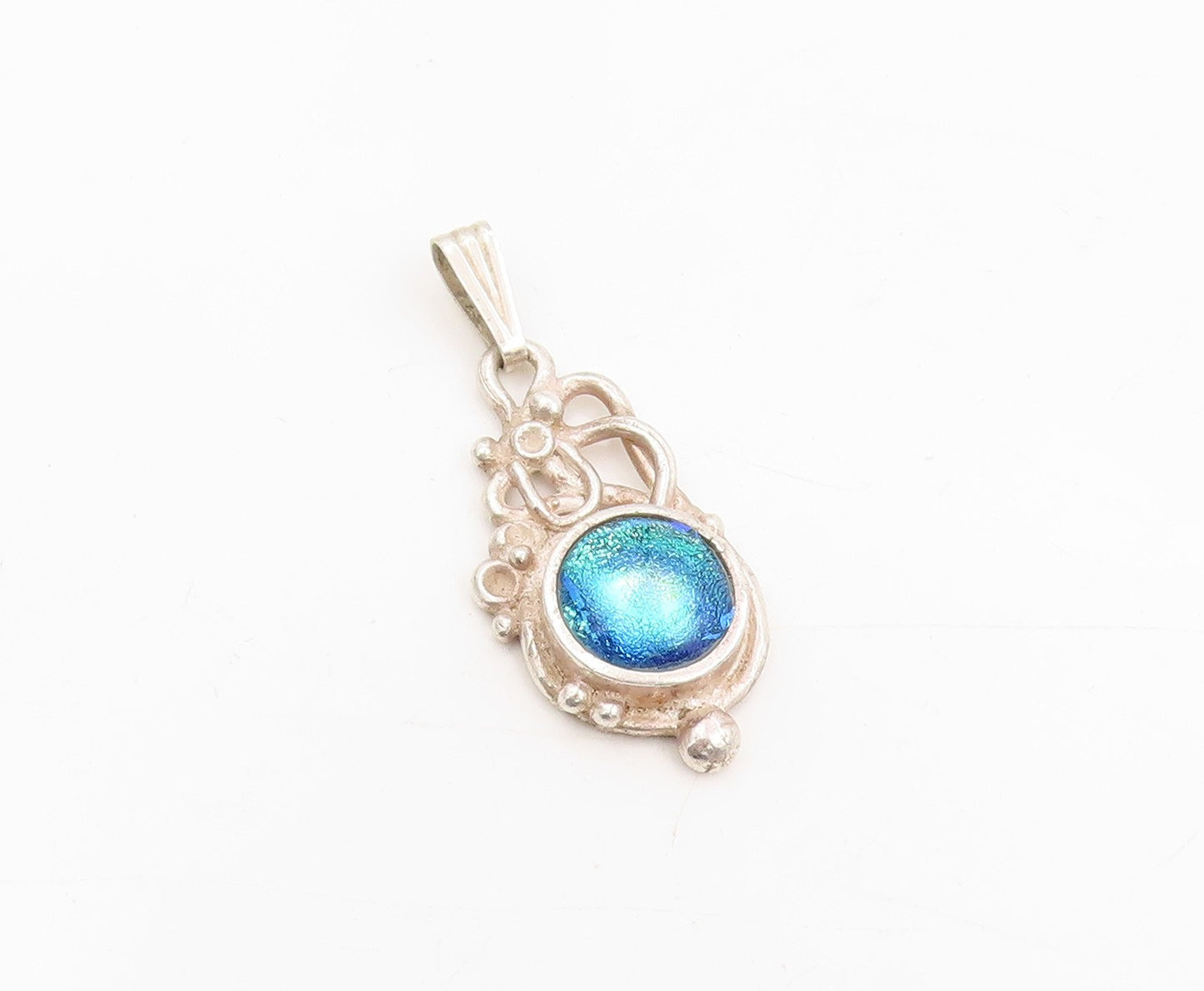 925 Sterling Silver Vintage Pendant Cabochon Gemstone Victorian Design  PT25327