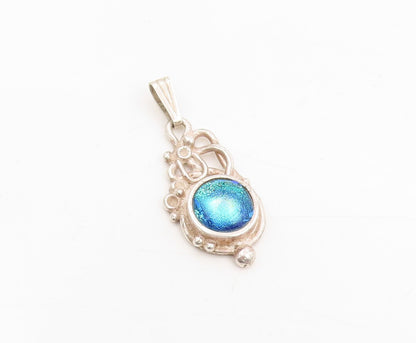 925 Sterling Silver Vintage Pendant Cabochon Gemstone Victorian Design  PT25327