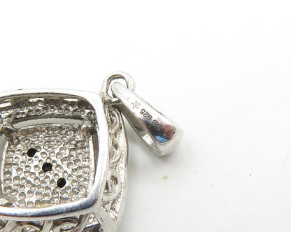 925 Sterling Silver  Vintage Genuine Diamonds Two Tone Square Pendant  PT14624