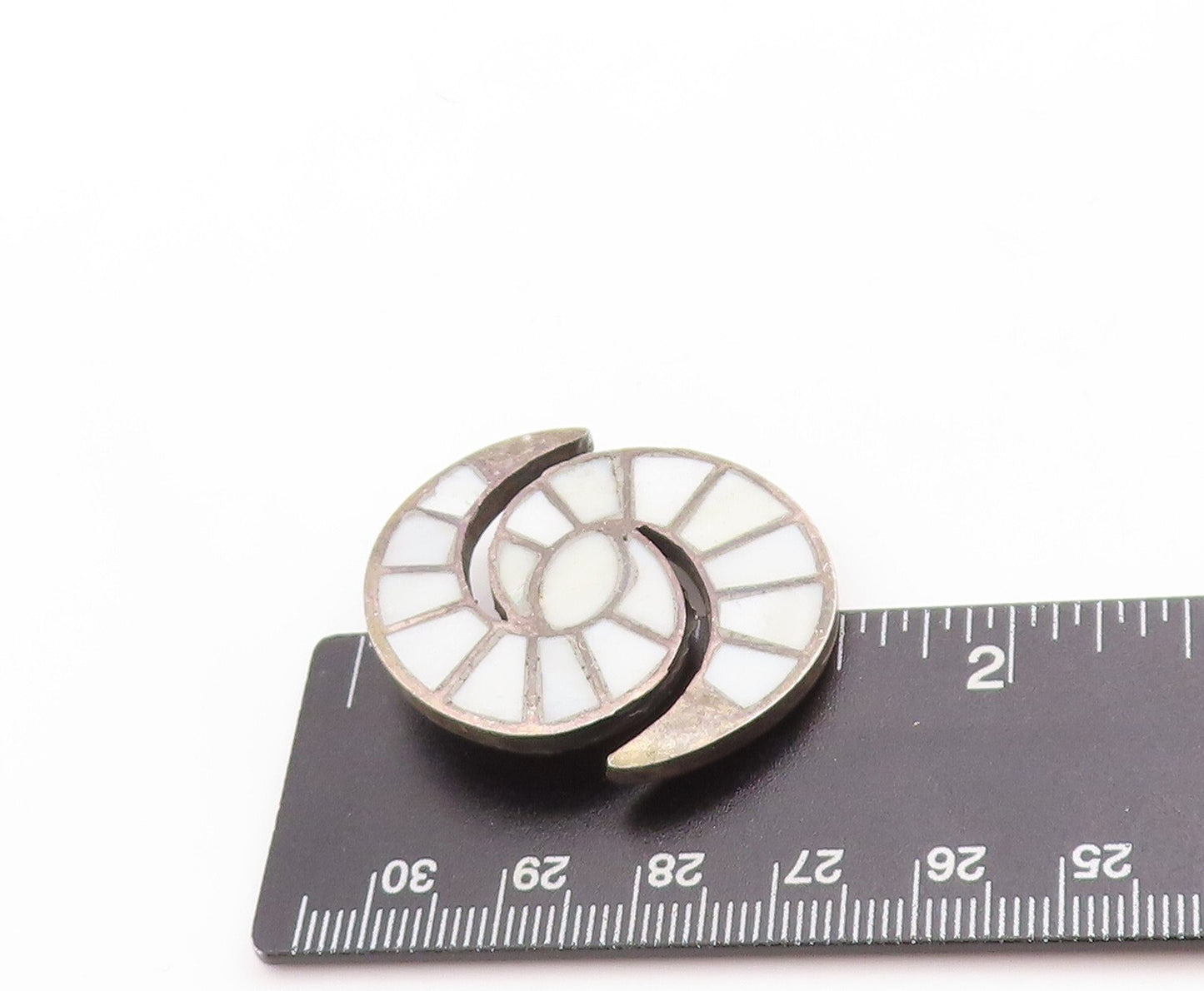925 Sterling Silver Vintage Brooch Pin Cutout Gemstone Inlay Spirals  BP11381