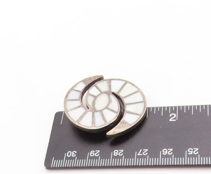 925 Sterling Silver Vintage Brooch Pin Cutout Gemstone Inlay Spirals  BP11381