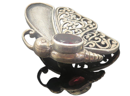 925 Sterling Silver  Vintage Red Topaz Swirl Wing Butterfly Brooch Pin  BP2922