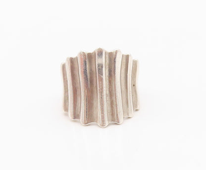 925 Sterling Silver Vintage Ring Modernist Fluted Statement Band  Sz 9  RG36330