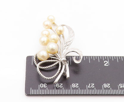925 Sterling Silver Vintage Brooch Modernist Japanese Pearl Bouquet  BP11630