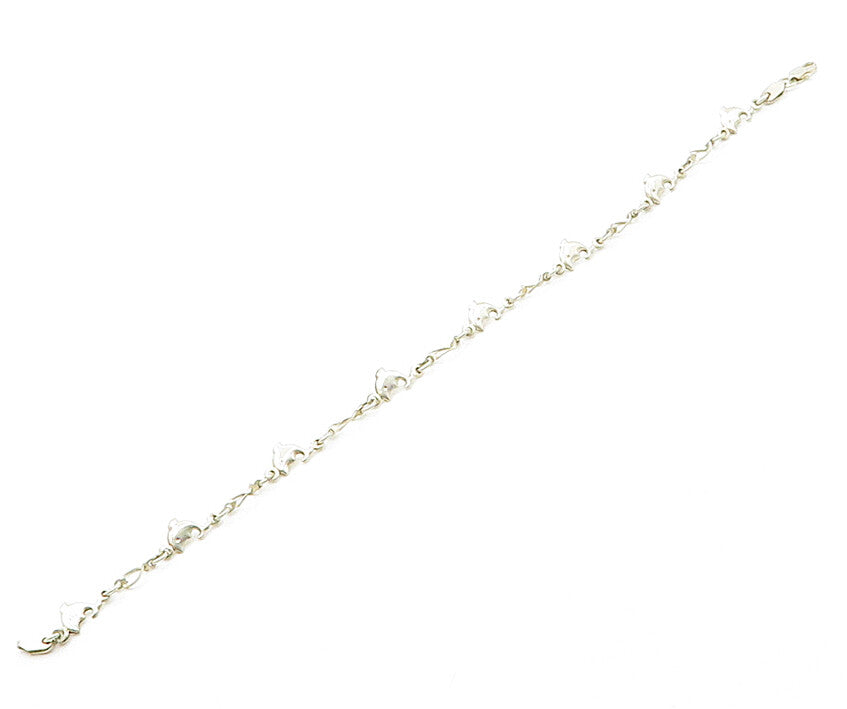 925 Sterling Silver  Vintage Shiny Petite Dolphin Motif Chain Bracelet  BT6359