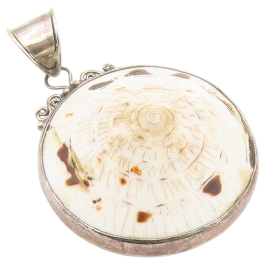 925 Sterling Silver Vintage Pendant Classic Coastal Sundial Seashell  PT26415