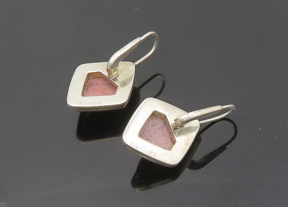 925 Sterling Silver  Vintage Rhodonite Diamond Shape Drop Earrings  EG10073