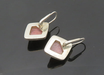 925 Sterling Silver  Vintage Rhodonite Diamond Shape Drop Earrings  EG10073