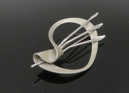 BEAU 925 Sterling Silver  Vintage Shiny Modernist Matte Brooch Pin  BP8909