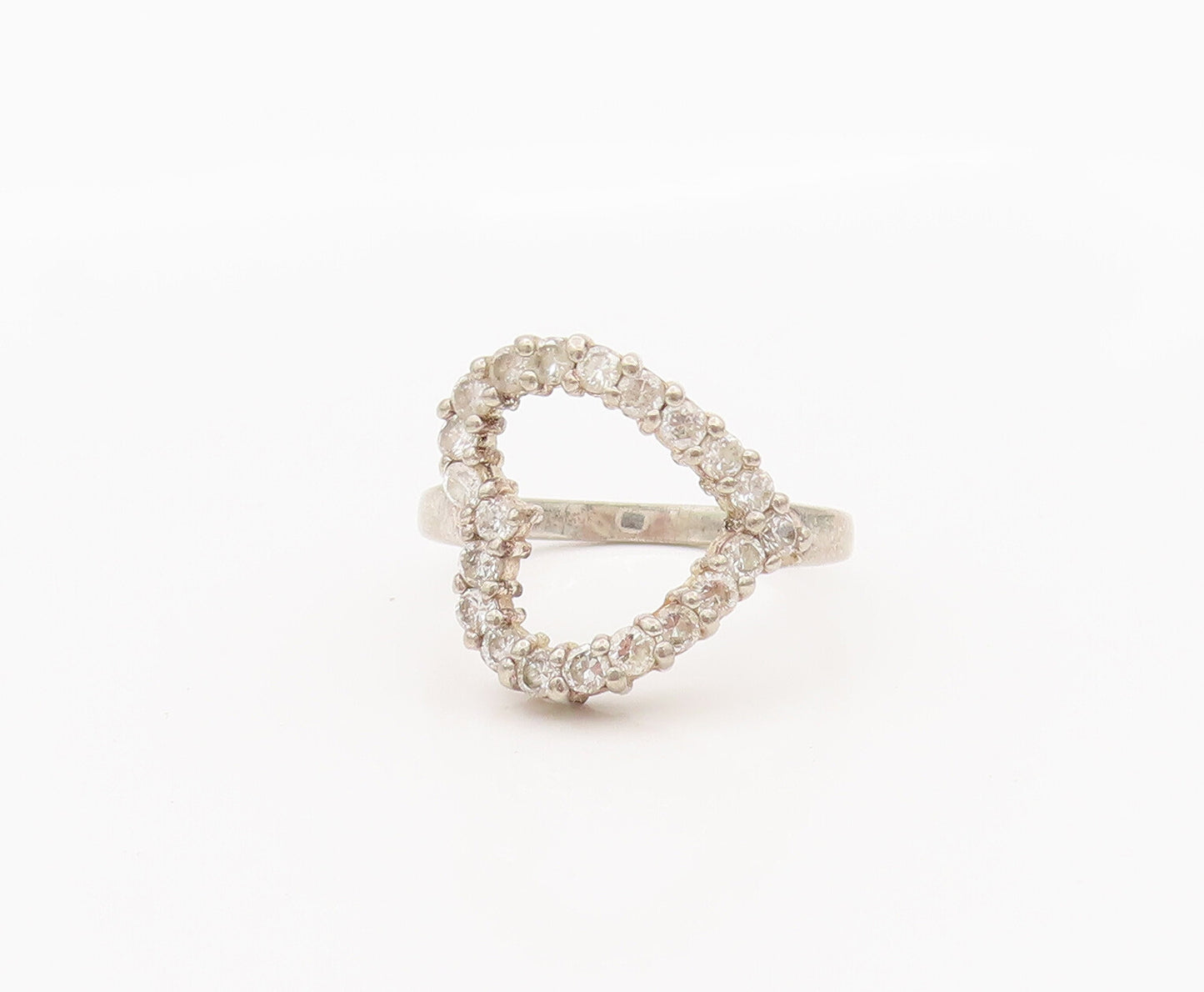 925 Sterling Silver Vintage Ring Minimalist Cutout Love CZ Heart Sz 6.5  RG27634
