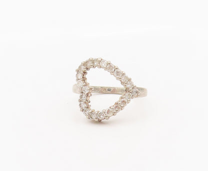 925 Sterling Silver Vintage Ring Minimalist Cutout Love CZ Heart Sz 6.5  RG27634
