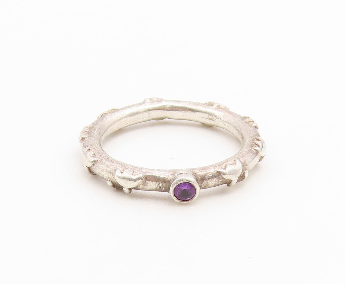 925 Sterling Silver Vintage Ring Amethyst Sea Dolphin Motif Band  Sz 8  RG36755