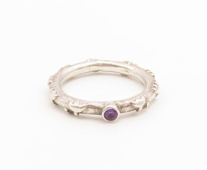 925 Sterling Silver Vintage Ring Amethyst Sea Dolphin Motif Band  Sz 8  RG36755