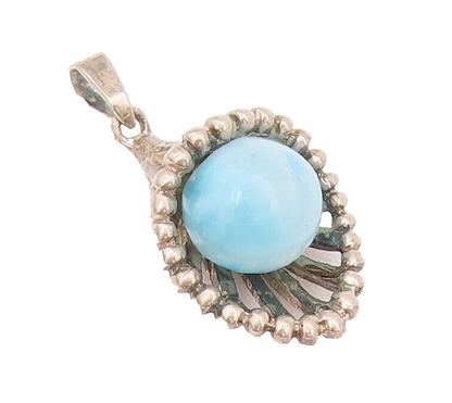 925 Sterling Silver Vintage Pendant Larimar Bead Cutout Drop Beaded Cone PT22800