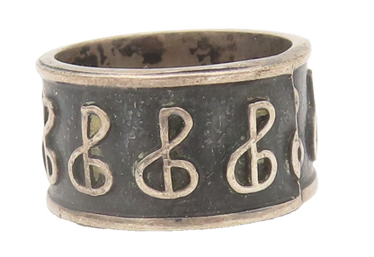925 Sterling Silver Vintage Ring MEXICO 360 Etched '&' Enameled Sz 8  RG27831