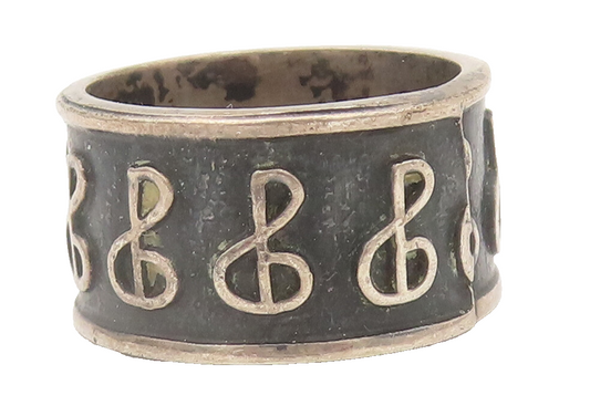 925 Sterling Silver Vintage Ring MEXICO 360 Etched '&' Enameled Sz 8  RG27831