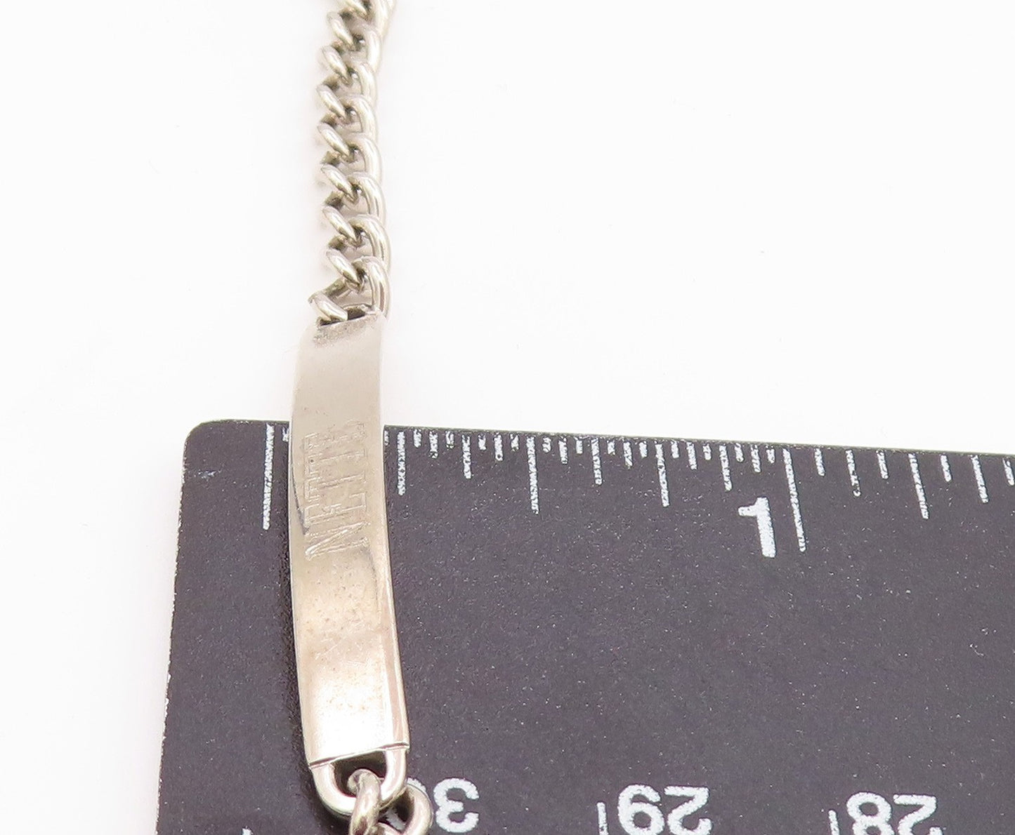 925 Sterling Silver  Shiny Petite Nette Etched Bar Chain Bracelet  BT4528