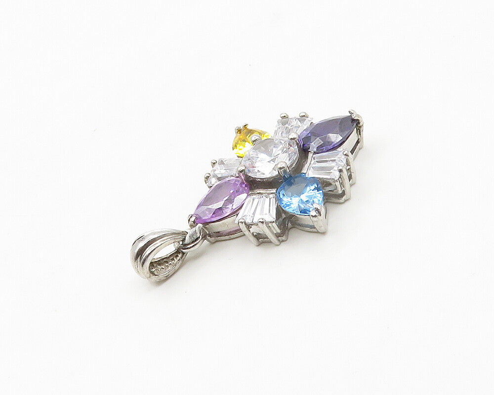 925 Sterling Silver  Sparkling Cubic Zirconia & Topaz Floral Pendant  PT13885