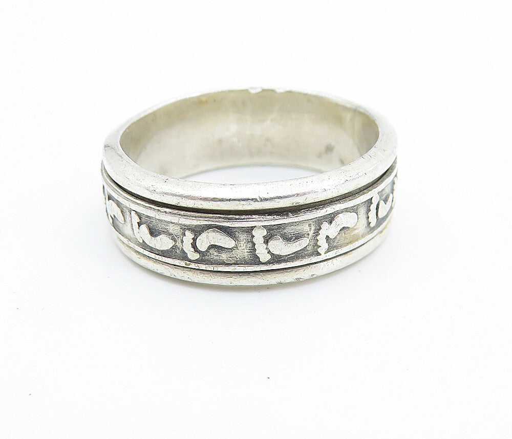 MEXICO 925 Silver  Vintage Footprints Patterned Spinner Ring Sz 10.5  RG7402