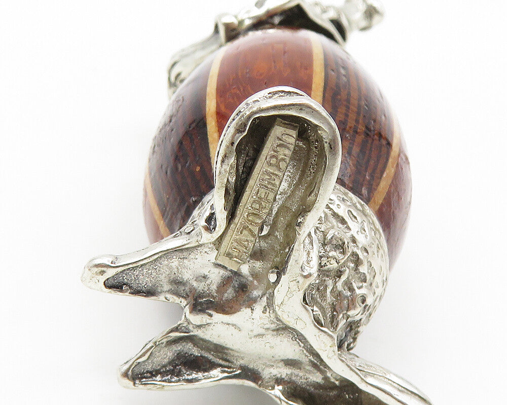 HAZORFIM ISRAEL 925 Sterling Silver Vintage Hollow Wooden Clown Trinket TR2596