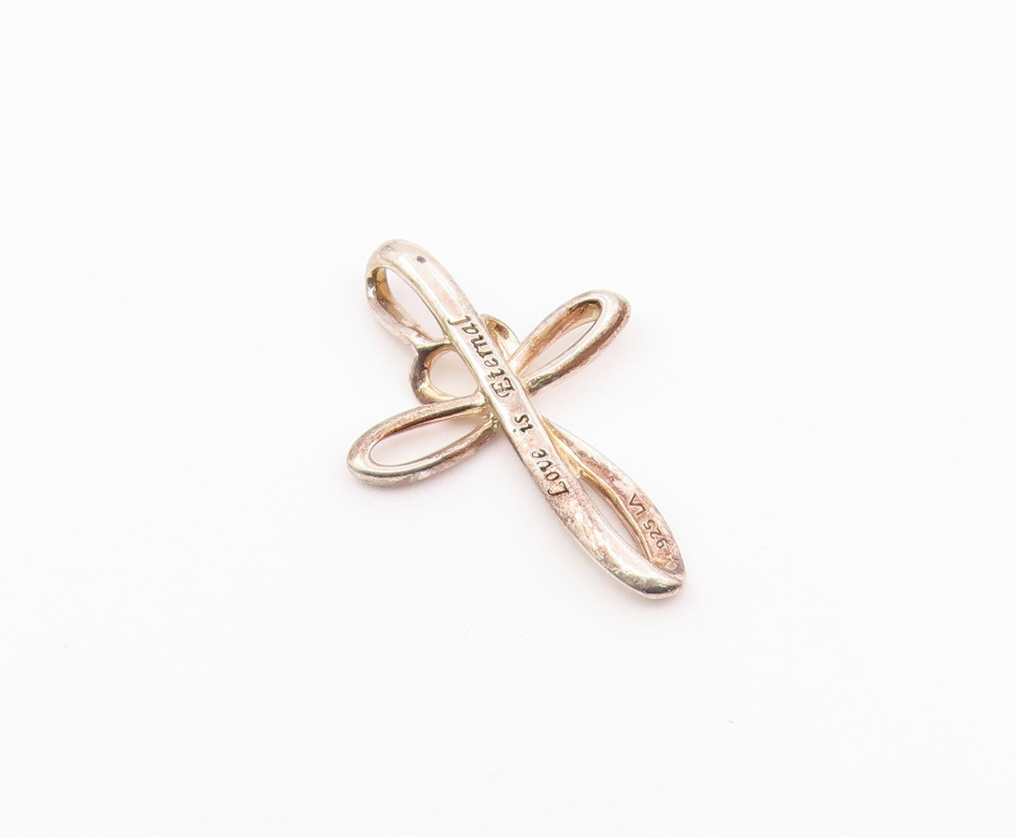 925 Silver  Vintage Twisted Religious Cross & Engraved Message Pendant PT20974
