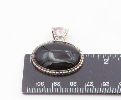 925 Sterling Silver  Vintage Cabochon Cut Black Onyx Fluted Pendant  PT7908