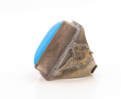 925 Sterling Silver Vintage Ring Chinese Export Antique Stone Sz 13  RG31639