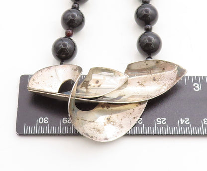 DESIGNER 925 Sterling Silver  Vintage Black Onyx Beaded Chain Necklace  NE1908